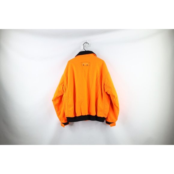 Vintage Cabelas Large Spell Out Soft Cloth Hunting Bomber Jacket Blaze Orange - Picture 10 of 14